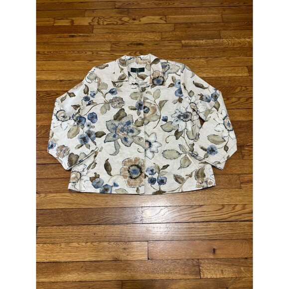 Orvis Jackets & Blazers - Vintage Orvis Womens Blazer Jacket Size 14 Beige Floral Cotton Linen Cottagecore
